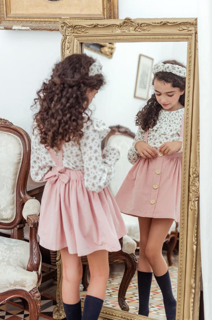 Falda tiro alto Pana Rosa Empolvado