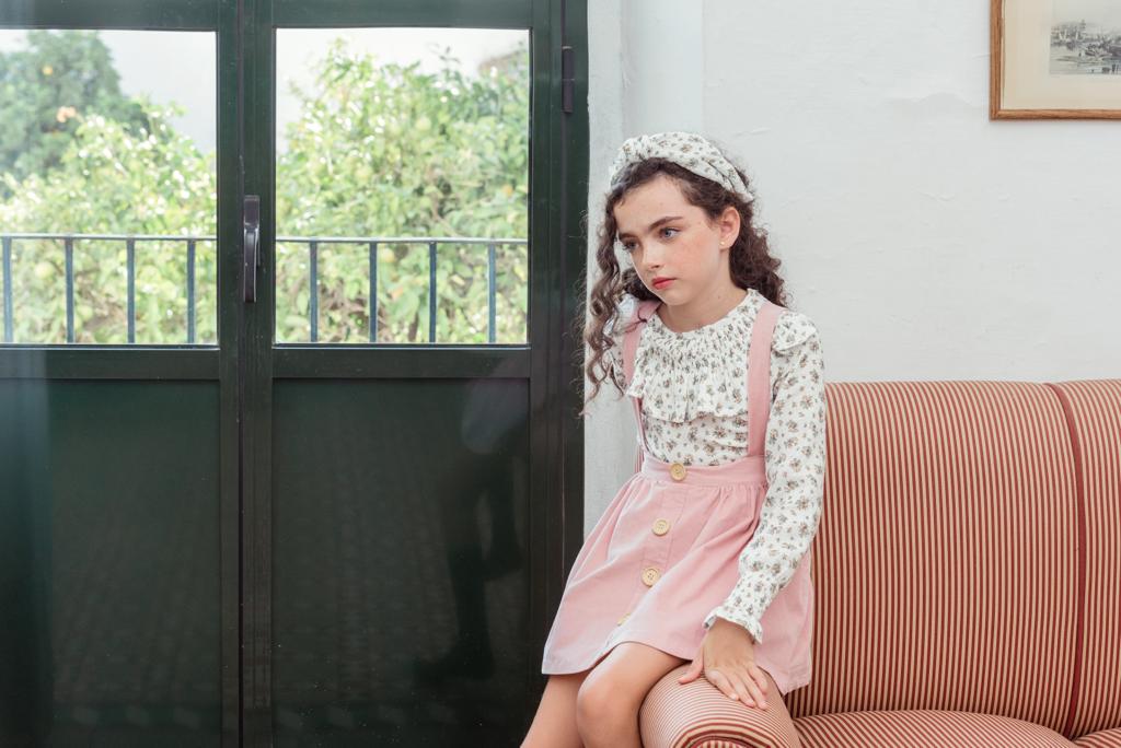 Falda tiro alto Pana Rosa Empolvado