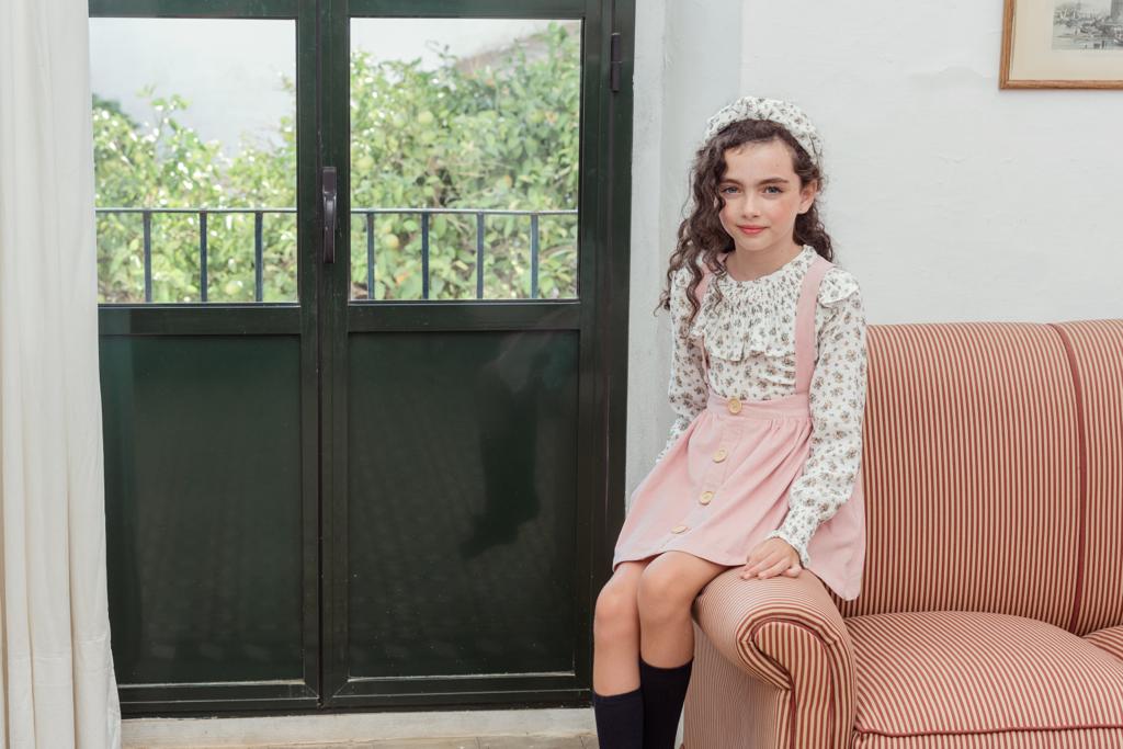 Falda tiro alto Pana Rosa Empolvado