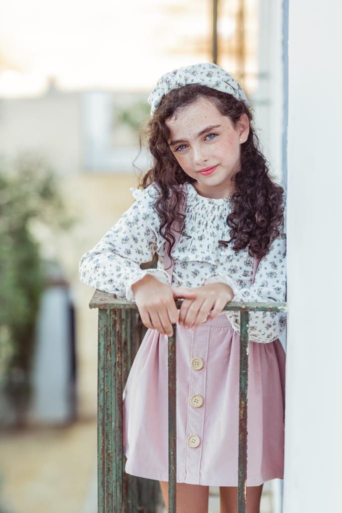 Falda tiro alto Pana Rosa Empolvado