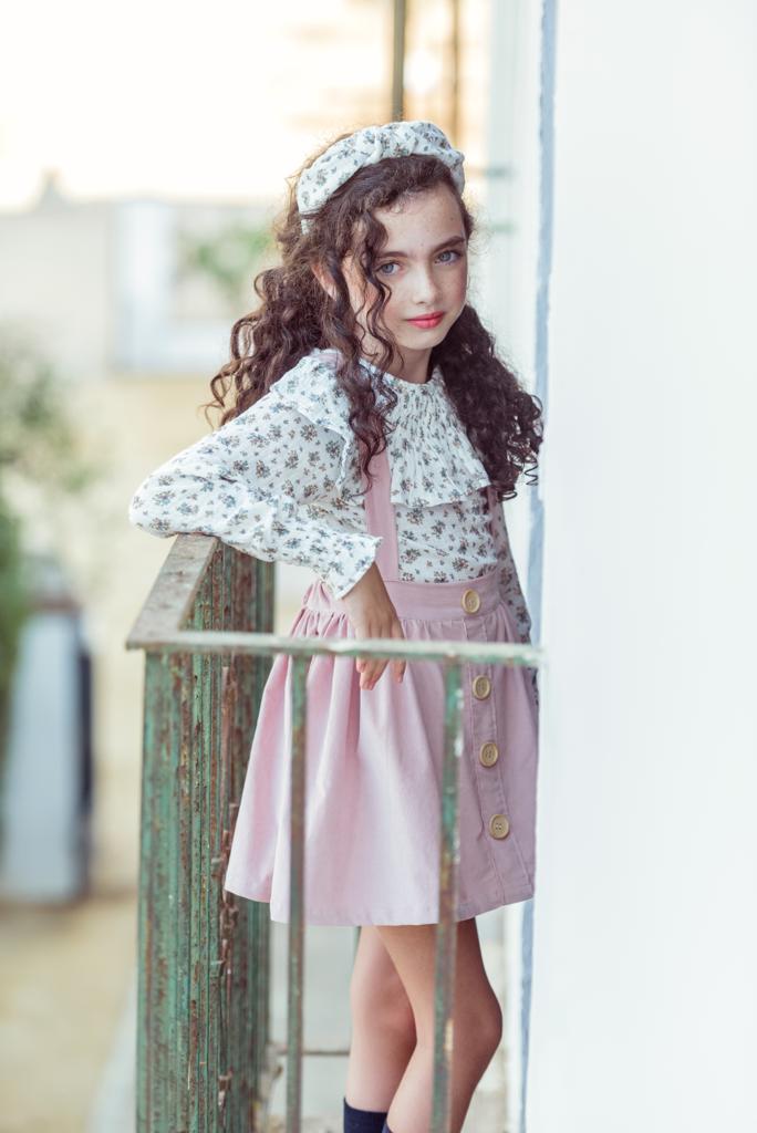 Falda tiro alto Pana Rosa Empolvado