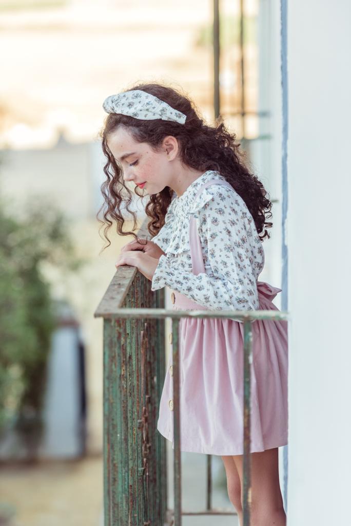 Falda tiro alto Pana Rosa Empolvado