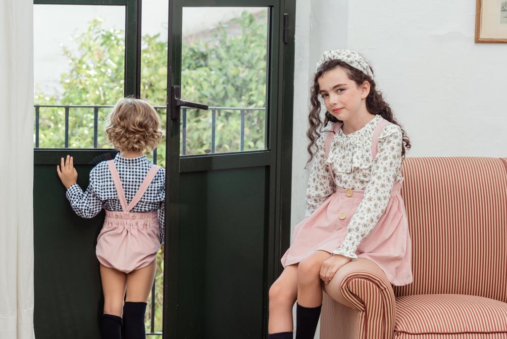Falda tiro alto Pana Rosa Empolvado
