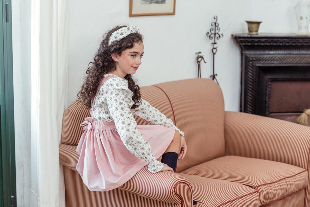 Falda tiro alto Pana Rosa Empolvado