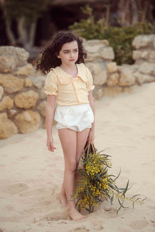 Culotte alto denim volantito