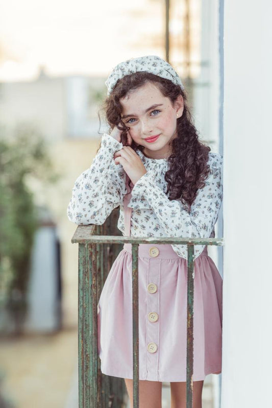 Falda tiro alto Pana Rosa Empolvado